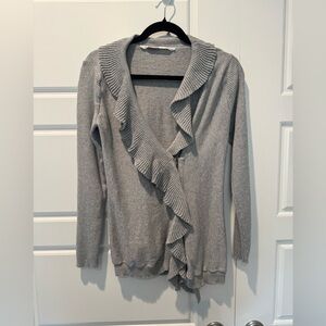 Athleta Cashmere Cotton Blend Oversized Ruffle Collared Ribbed Sweater Sz Small